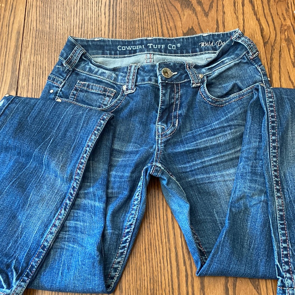 cowgirl tuff co western jeans, arrow down side detailing, bootcut